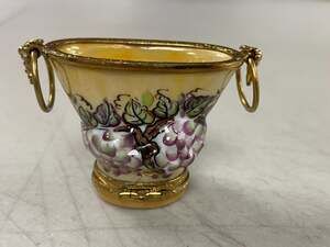 Vtg Romance Peint Main Limoges France Signed Grapevine Ice Bucket Trinket Box
